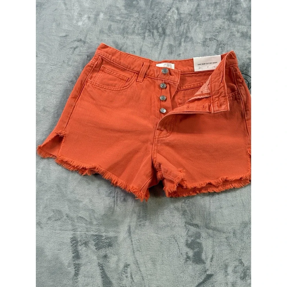 7 For All Mankind Womens Cut Off Denim Shorts 27 Button Fly Distressed 5 Pocket